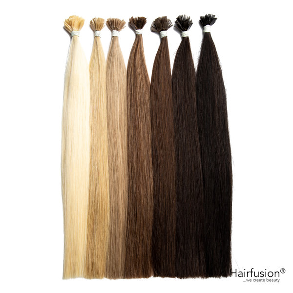 Haarverdichtung mit Bonding Extensions verschiedene Farben nebeneinander